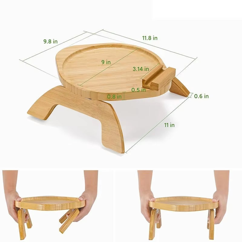 Sofa Wooden Tray with Rotating Mobile Phone Stand Fruit Tray Wooden Crafts Decoration