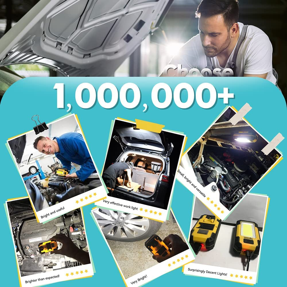 Rechargeable Work Light LED Magnetic Mechanic Light Portable Worklight for Camping Car Repairing 1200 High Lumens Bright Yellow