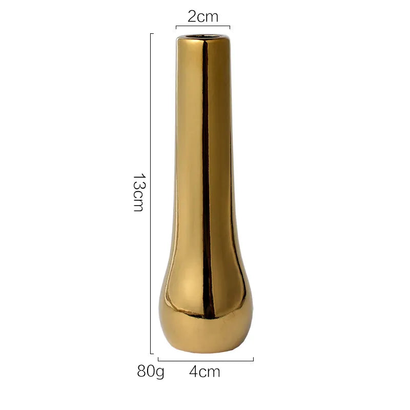 Nordic Home Office Desktop Decoration Light Luxury Plated Gold Vase Dried Flower Vase Ceramic Flower Vase Modern Mini Vase Vazen