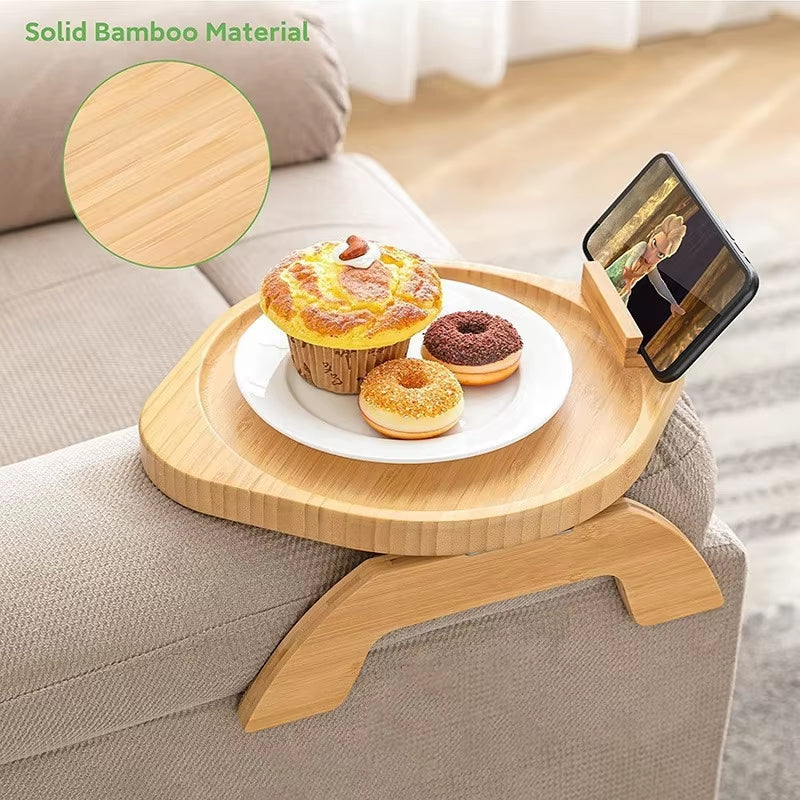 Sofa Wooden Tray with Rotating Mobile Phone Stand Fruit Tray Wooden Crafts Decoration