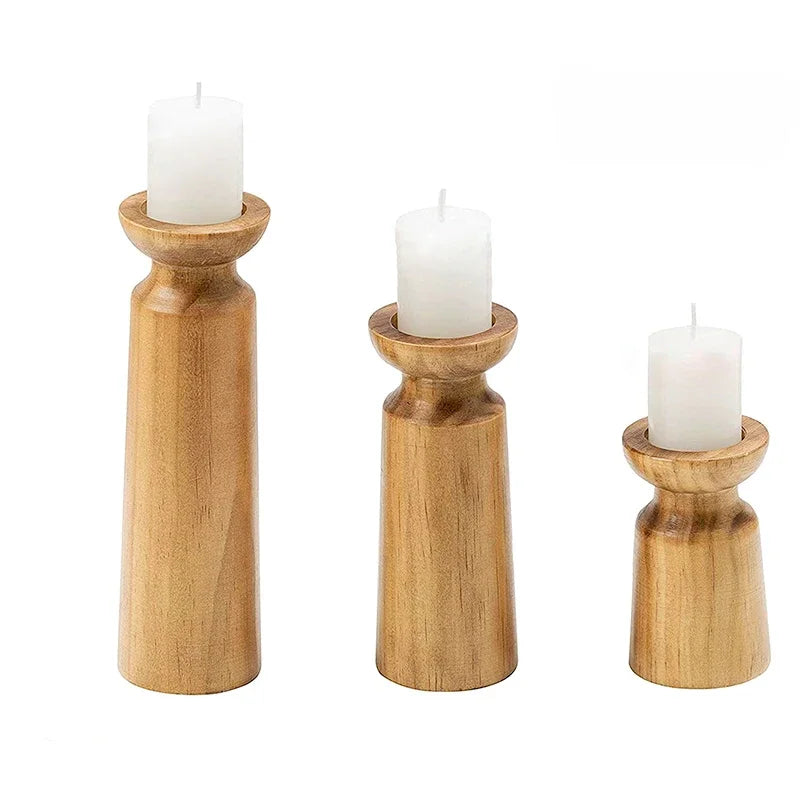 3PCS Natural Wooden Candlesticks Holders Retro Wedding Candle Holder Stand Festival Party Table Home Decorations