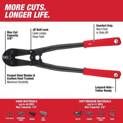 18 In. Bolt Cutter with 3/8 In. Maximum Cut Capacity and 7 In. Wire Strippers