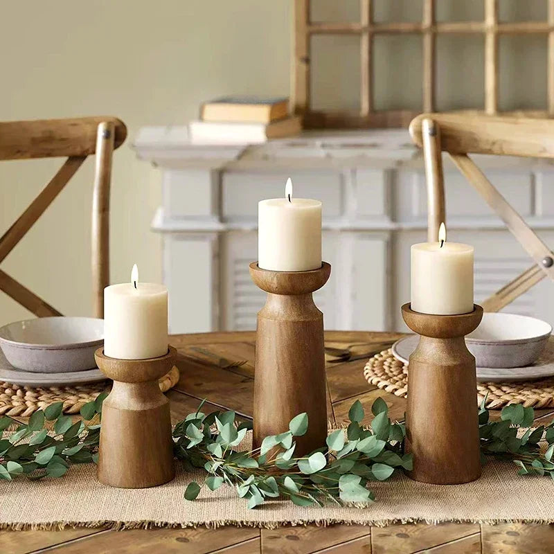 3PCS Natural Wooden Candlesticks Holders Retro Wedding Candle Holder Stand Festival Party Table Home Decorations