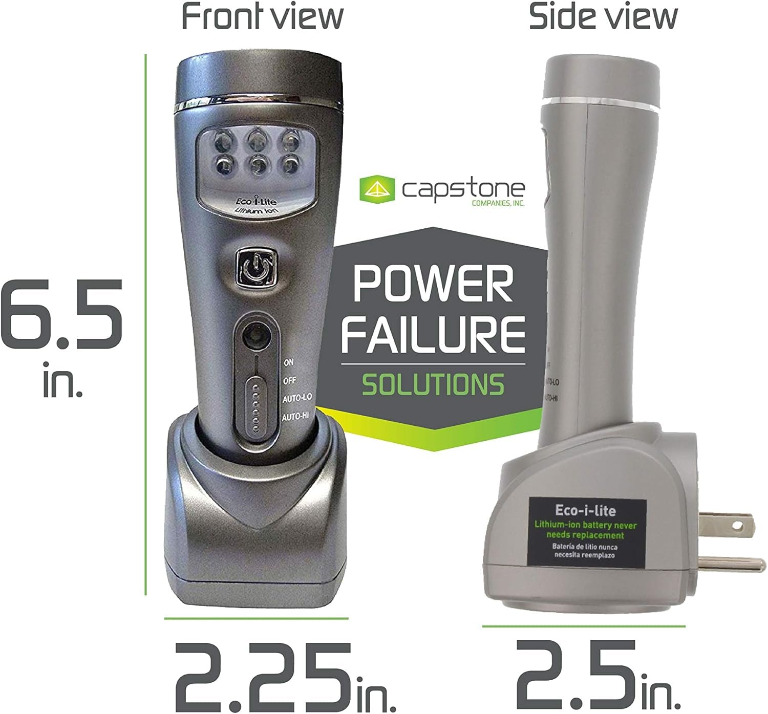 4-In-1 Eco-I-Lite - Use as Emergency Flashlights, Night Light, Power Failure Light & Work Light - Rechargeable Flashlight Great for Hurricane Supplies, Black Outs, Power Failure