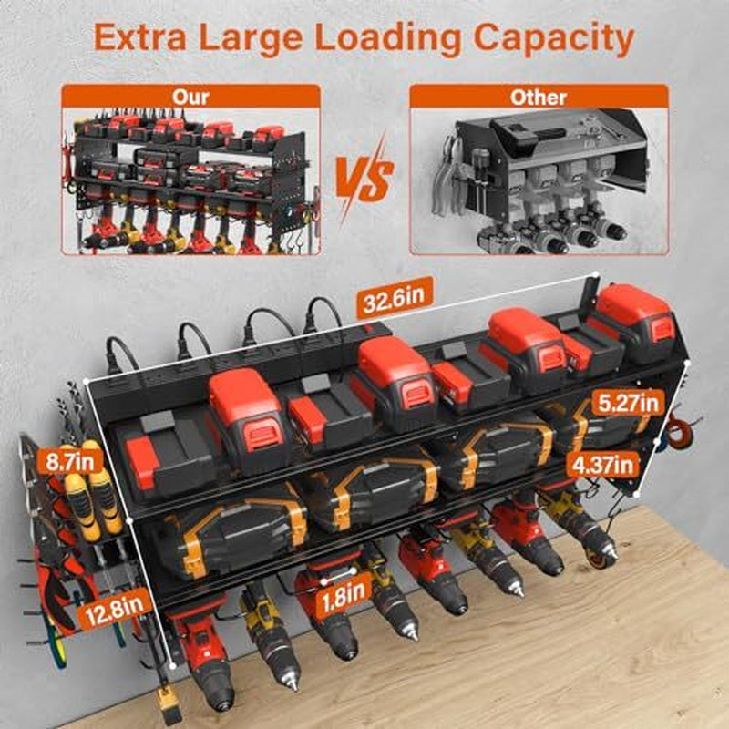 Large Pegboard Power Tool Organizer with Charging Station, 8 Drills Black