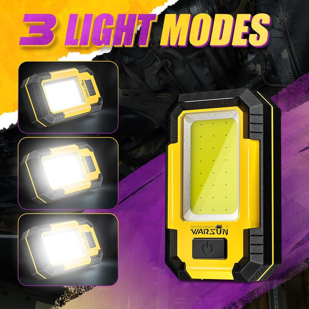 Rechargeable Work Light LED Magnetic Mechanic Light Portable Worklight for Camping Car Repairing 1200 High Lumens Bright Yellow