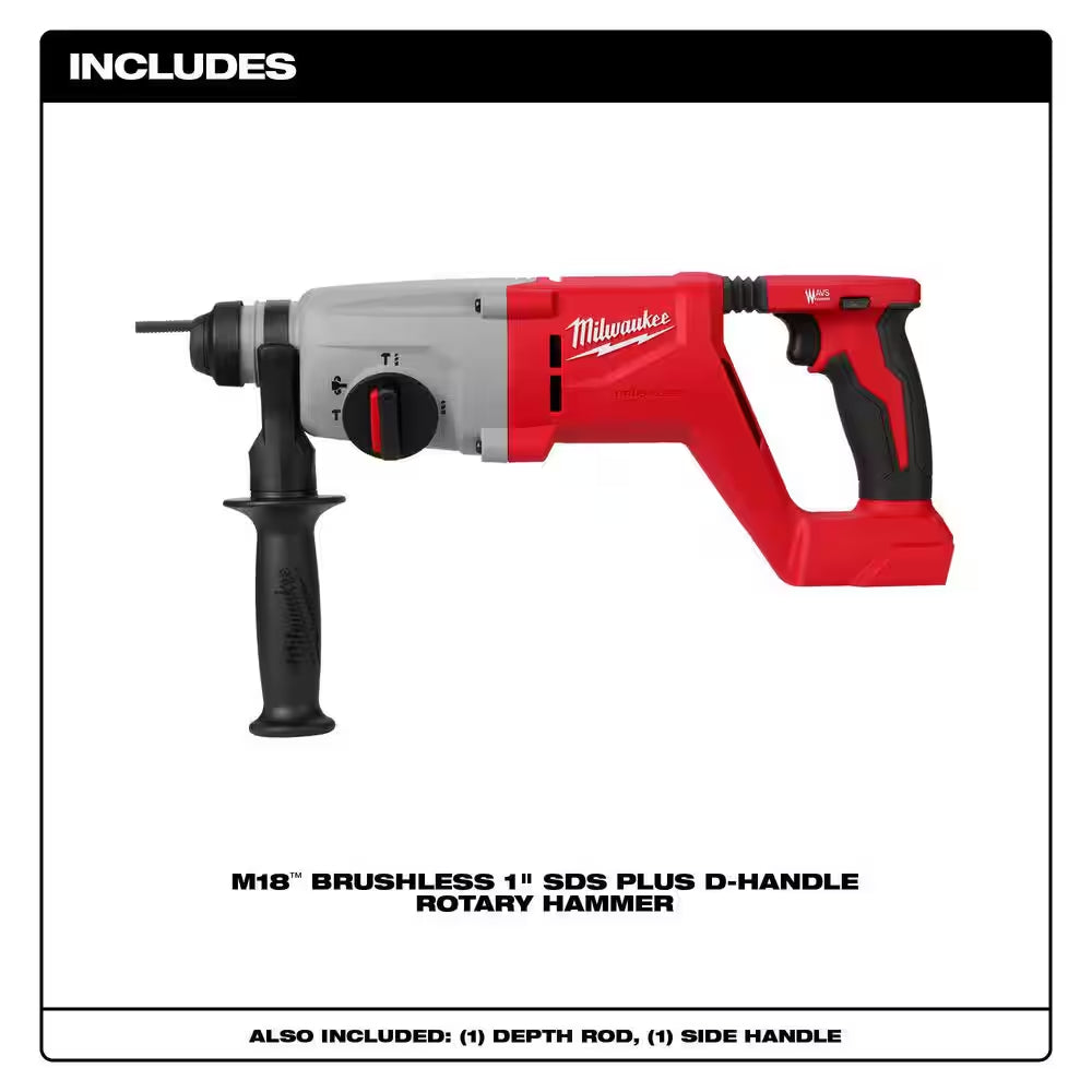 M18 18V Lithium-Ion Brushless Cordless 1 In. Sds-Plus D-Handle Rotary Hammer (Tool-Only) with Carbide Bit Set (8-Piece)