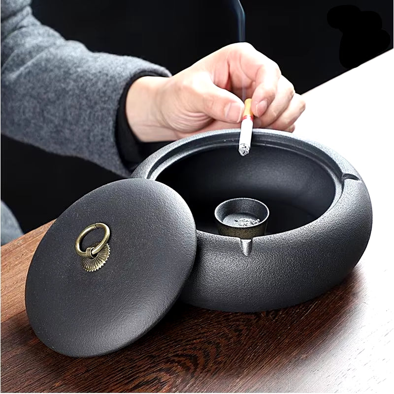 Black Ceramic Ashtray Creative Personality Fashion Windproof Large Living Room Home Office European Style Ashtray