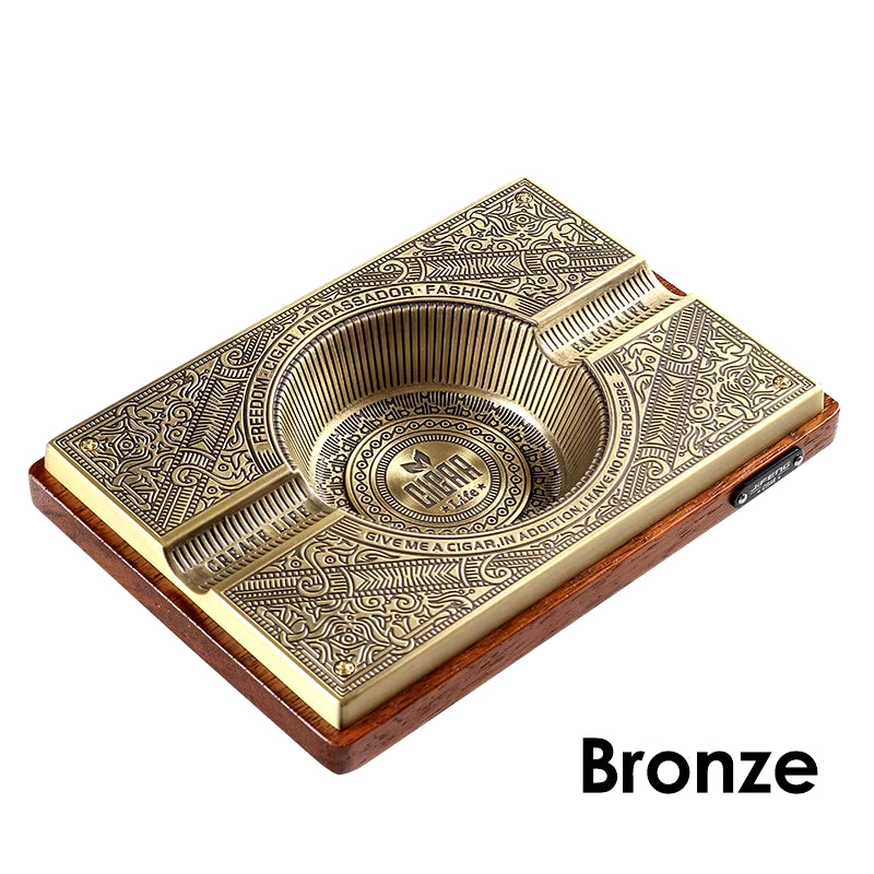 Retro Titanium Alloy Cigar Ashtray Home Wooden Metal Ash Tray Outdoor Luxury Hold 2 Cigars Cigarette Ashtrays Cigars Accessories