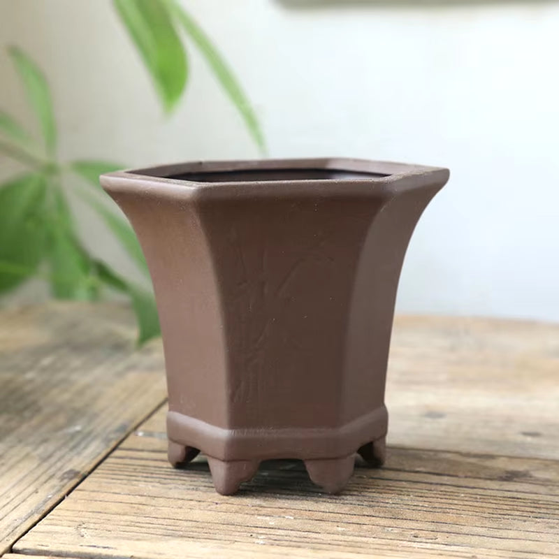 Black Pottery Earthen Burn Ceramic Crafts Flowerpot Plum Orchid Bamboo Chrysanthemum Succulent Plant Pot Breathable Vase Decor