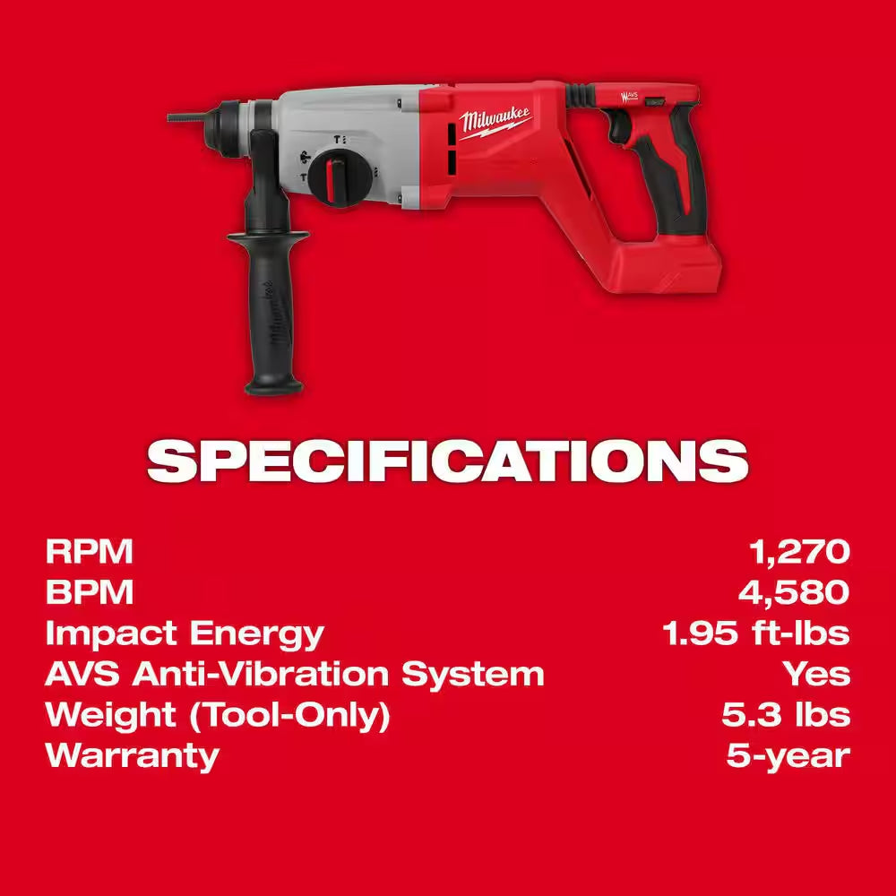 M18 18V Lithium-Ion Brushless Cordless 1 In. Sds-Plus D-Handle Rotary Hammer (Tool-Only) with Carbide Bit Set (8-Piece)