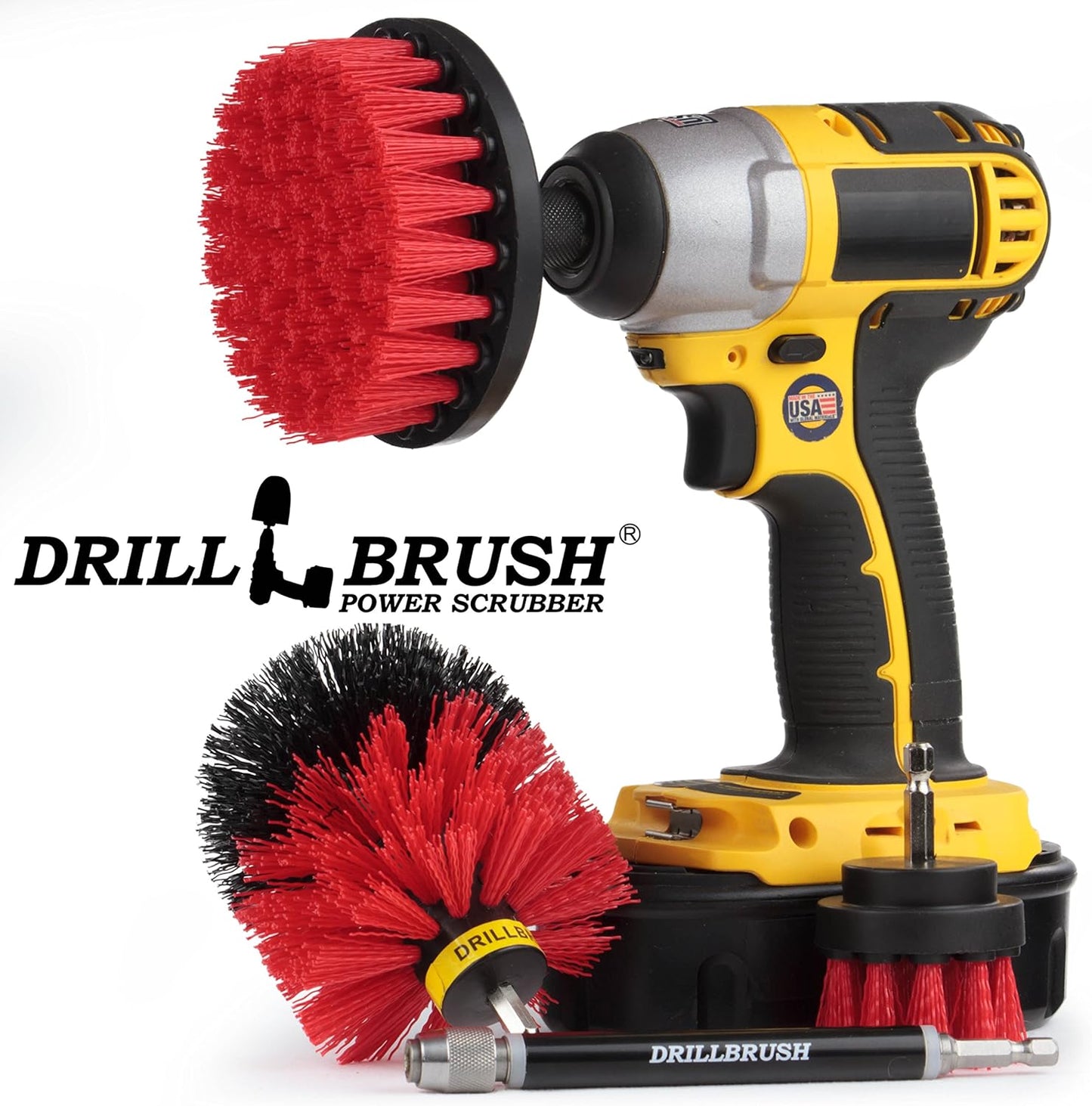 Stiff Bristle Power Scrubber Kit with Extension - Pressure Washer Surface Cleaner Alternative - Ideal for Cleaning Outdoor Garden, Fire Pit, Patio, Graveyard Tombstone, Bird Bath, Siding, and Deck