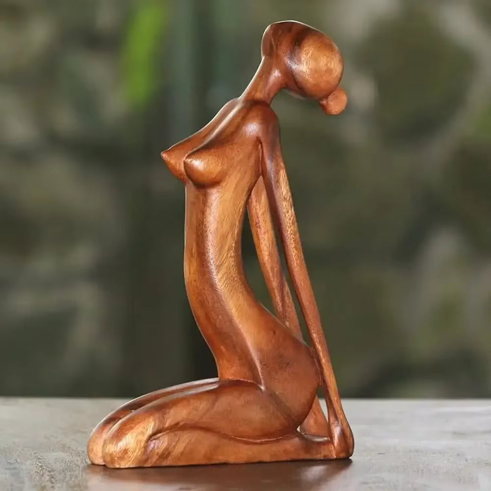 Yoga Girl Wood Carving Wooden Meditation Statue Handmade Wood Carving Yoga Pose Woodcarving Yoga Girl Polished Carving