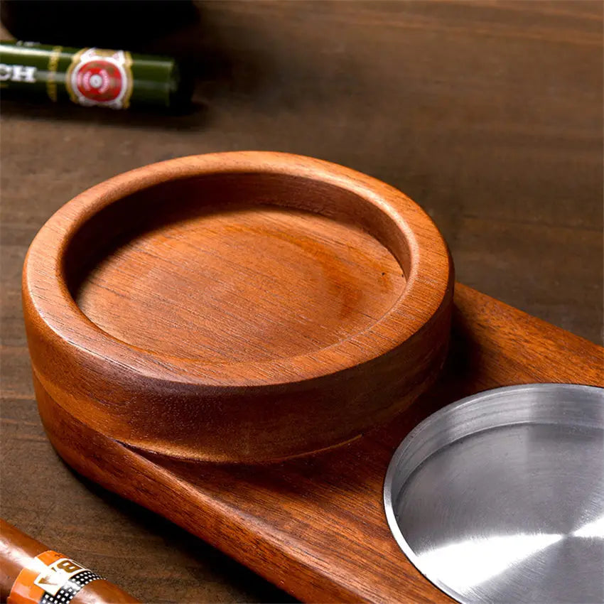 Wood Cigar Ashtray with Whiskey Glass Holder Wooden Ash Tray Desk Accessories for Bar Home Decoration Cool Gadget Gift for Men