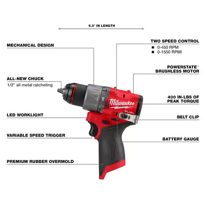 M12 FUEL 12V Lithium-Ion Brushless Cordless 1/2 In. Hammer Drill (Tool-Only)