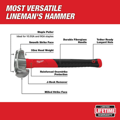 36 Oz. 4-In-1 Lineman'S Hammer with 9 In. High-Leverage Lineman Pliers