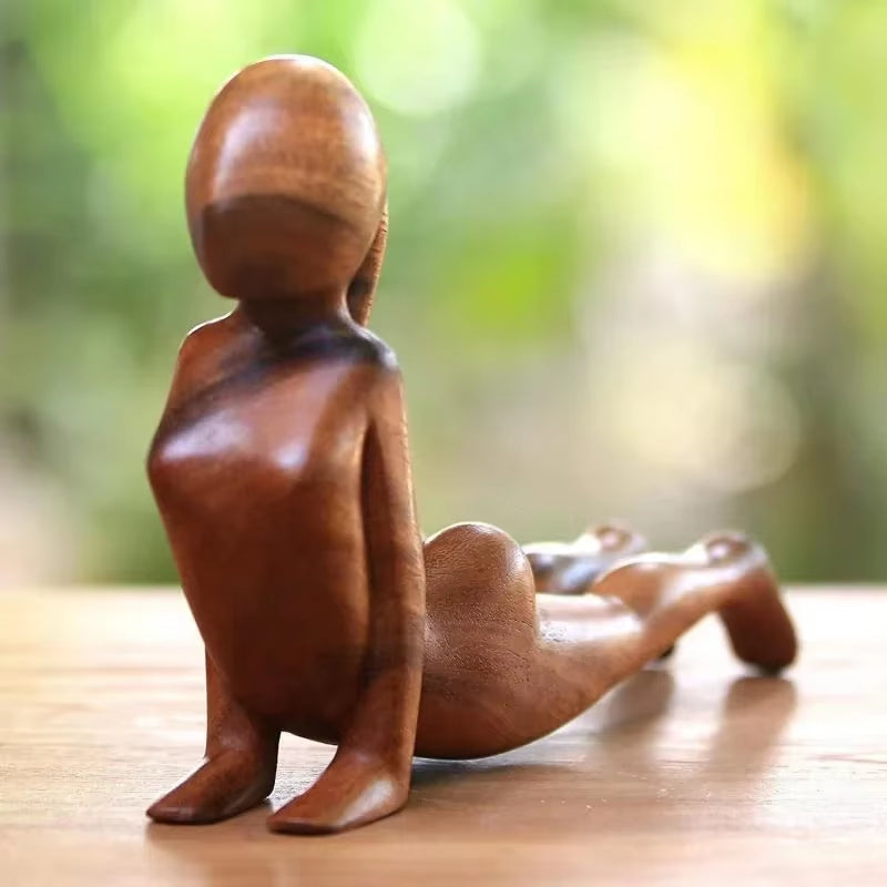 Yoga Girl Wood Carving Wooden Meditation Statue Handmade Wood Carving Yoga Pose Woodcarving Yoga Girl Polished Carving