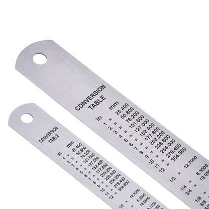 Stainless Steel Ruler and Metal Rule Kit with Conversion Table (Silver, 12 Inch, 6 Inch)