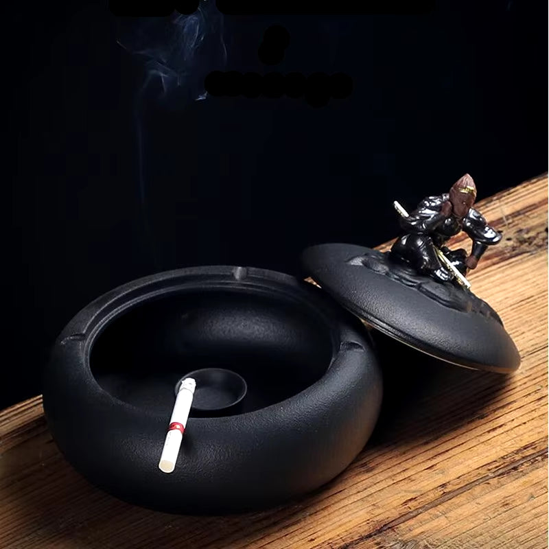 Black Ceramic Ashtray Creative Personality Fashion Windproof Large Living Room Home Office European Style Ashtray