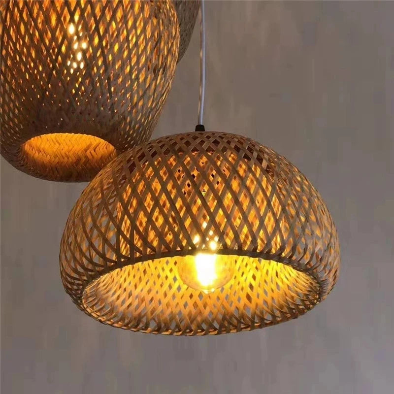 Japanese Handmade Bamboo Style Chandelier Creative Ceiling Lamp Decorative Lamp Rattan Woven Droplight Restaurant Hanging Lamp