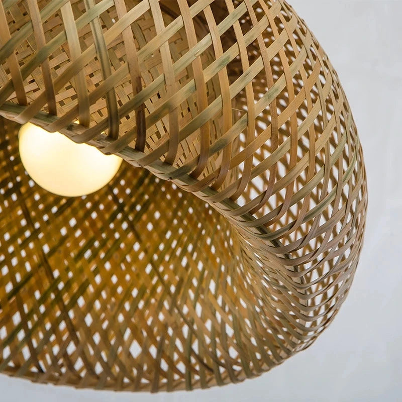 Japanese Handmade Bamboo Style Chandelier Creative Ceiling Lamp Decorative Lamp Rattan Woven Droplight Restaurant Hanging Lamp