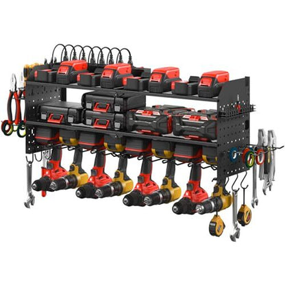 Large Pegboard Power Tool Organizer with Charging Station, 8 Drills Black
