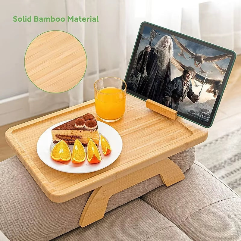 Sofa Wooden Tray with Rotating Mobile Phone Stand Fruit Tray Wooden Crafts Decoration