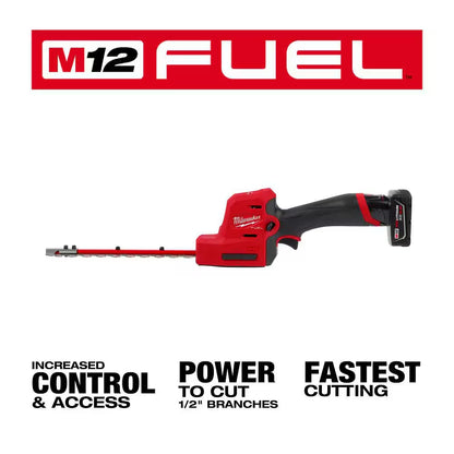 M12 FUEL 8 In. 12V Lithium-Ion Brushless Cordless Hedge Trimmer Kit with 4.0 Ah Battery and Charger