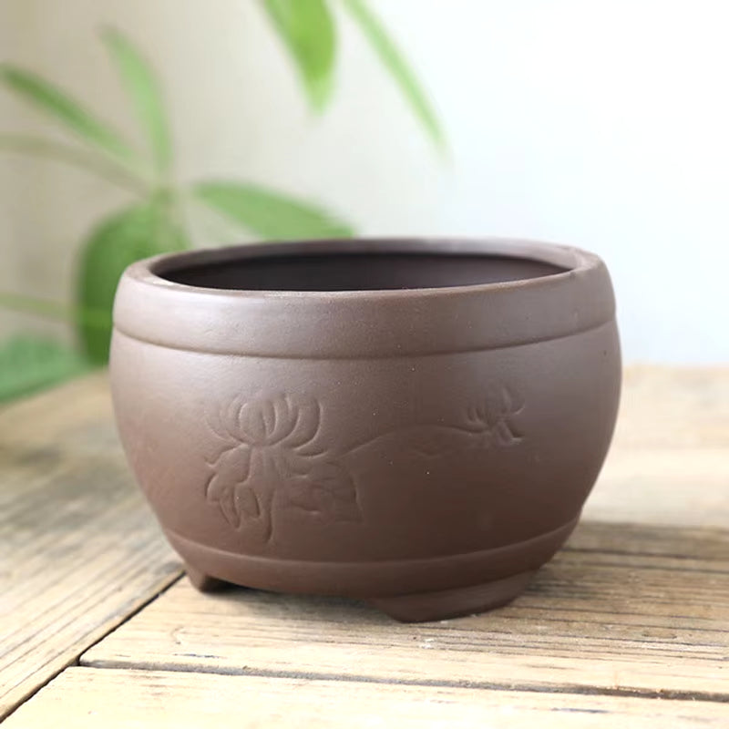 Black Pottery Earthen Burn Ceramic Crafts Flowerpot Plum Orchid Bamboo Chrysanthemum Succulent Plant Pot Breathable Vase Decor