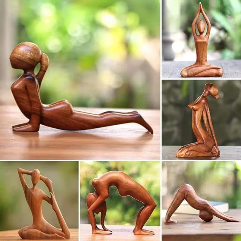 Yoga Girl Wood Carving Wooden Meditation Statue Handmade Wood Carving Yoga Pose Woodcarving Yoga Girl Polished Carving