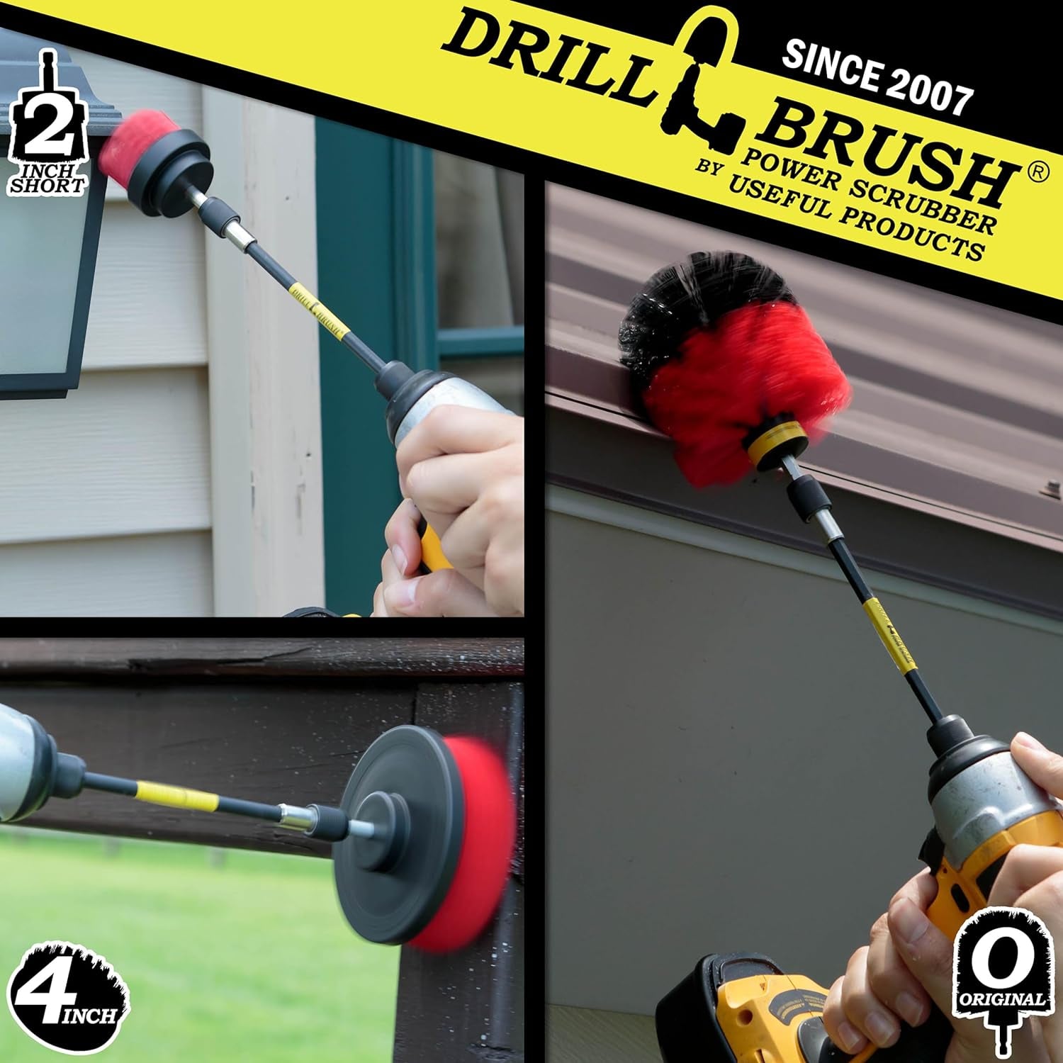 Stiff Bristle Power Scrubber Kit with Extension - Pressure Washer Surface Cleaner Alternative - Ideal for Cleaning Outdoor Garden, Fire Pit, Patio, Graveyard Tombstone, Bird Bath, Siding, and Deck