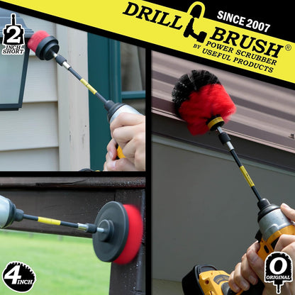 Stiff Bristle Power Scrubber Kit with Extension - Pressure Washer Surface Cleaner Alternative - Ideal for Cleaning Outdoor Garden, Fire Pit, Patio, Graveyard Tombstone, Bird Bath, Siding, and Deck