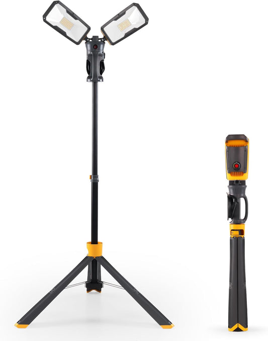 【Upgraded】 6290Max 11000 Lumen 92W Dimmable LED Work Light with Telescoping Tripod, Adjustable Color Temperature Dual-Head Work Light with Stand and 8 Ft 3-Prong Power Cord