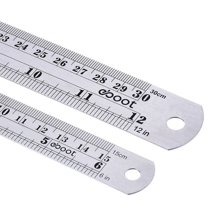 Stainless Steel Ruler and Metal Rule Kit with Conversion Table (Silver, 12 Inch, 6 Inch)