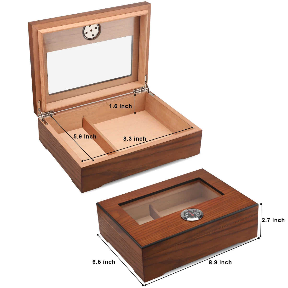 Wooden cigar box with Hygrometer