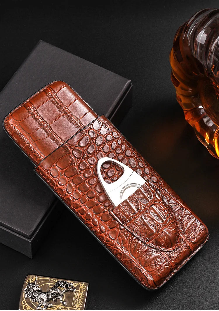 Portable Cigar Case With  Cigar Cutter