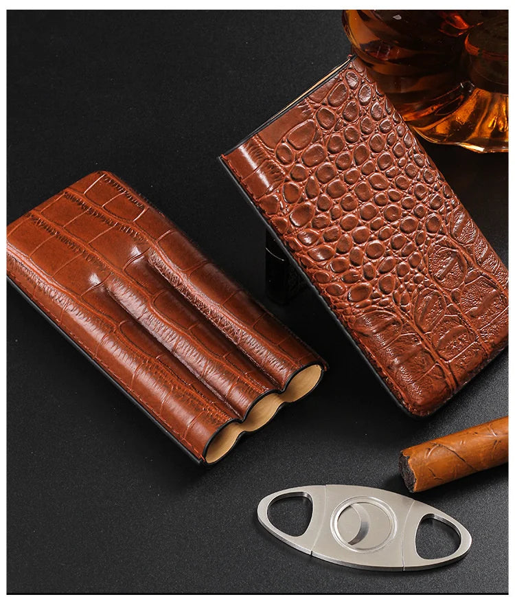 Portable Cigar Case With  Cigar Cutter