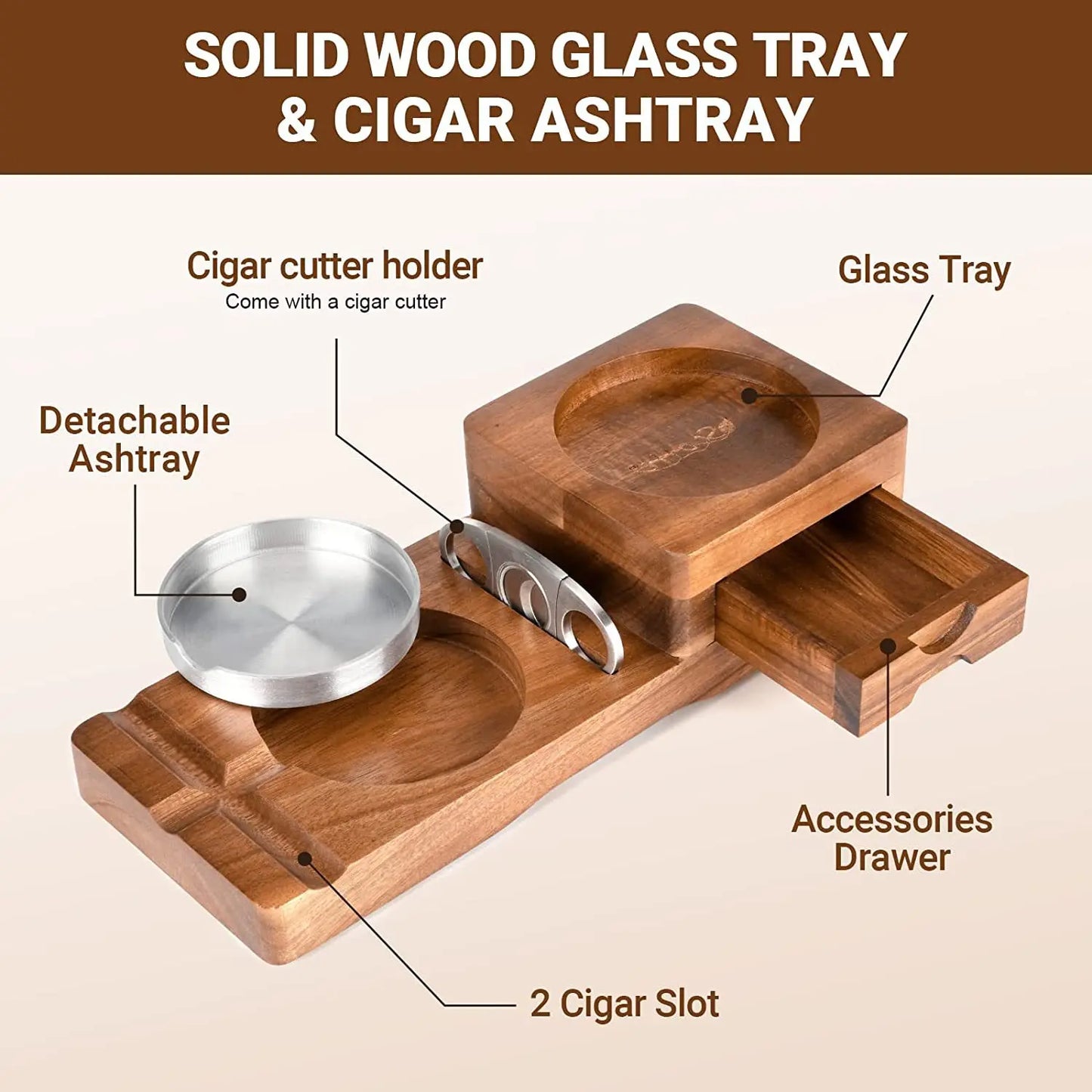 Wooden Cigar Ashtray Solid Wood Coaster Whiskey Glass Tray Cigar Holder Cigar Accessories