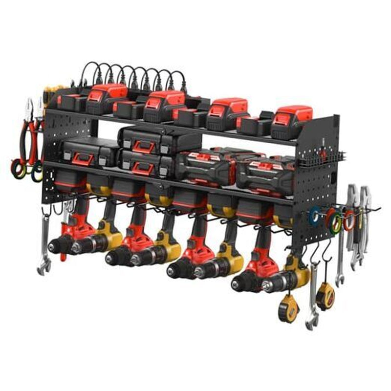 Large Pegboard Power Tool Organizer with Charging Station, 8 Drills Black