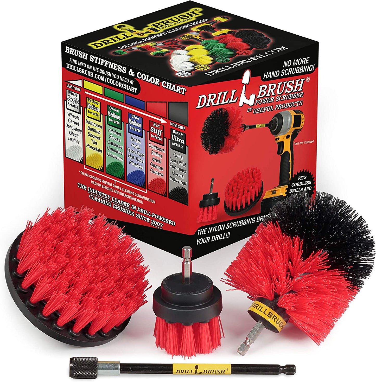 Stiff Bristle Power Scrubber Kit with Extension - Pressure Washer Surface Cleaner Alternative - Ideal for Cleaning Outdoor Garden, Fire Pit, Patio, Graveyard Tombstone, Bird Bath, Siding, and Deck