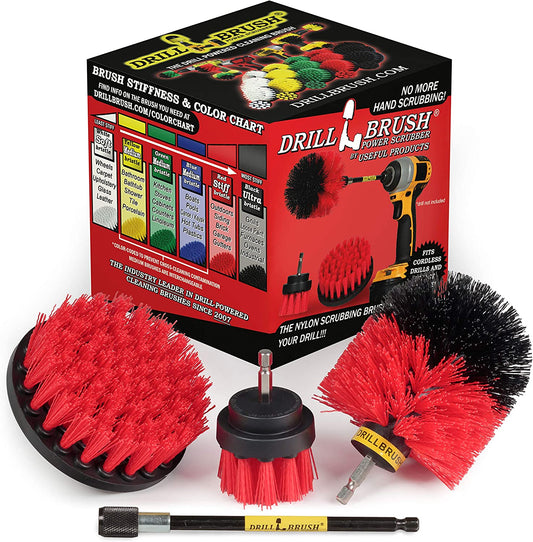Stiff Bristle Power Scrubber Kit with Extension - Pressure Washer Surface Cleaner Alternative - Ideal for Cleaning Outdoor Garden, Fire Pit, Patio, Graveyard Tombstone, Bird Bath, Siding, and Deck