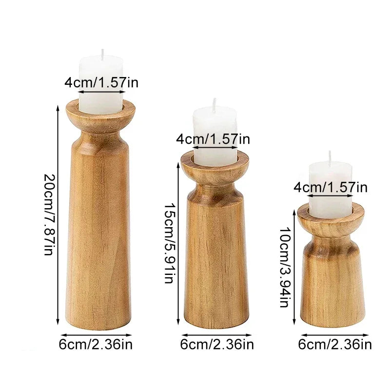 3PCS Natural Wooden Candlesticks Holders Retro Wedding Candle Holder Stand Festival Party Table Home Decorations