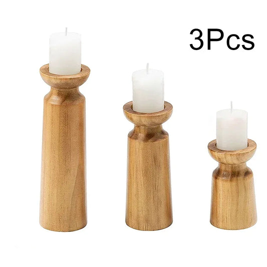 3PCS Natural Wooden Candlesticks Holders Retro Wedding Candle Holder Stand Festival Party Table Home Decorations