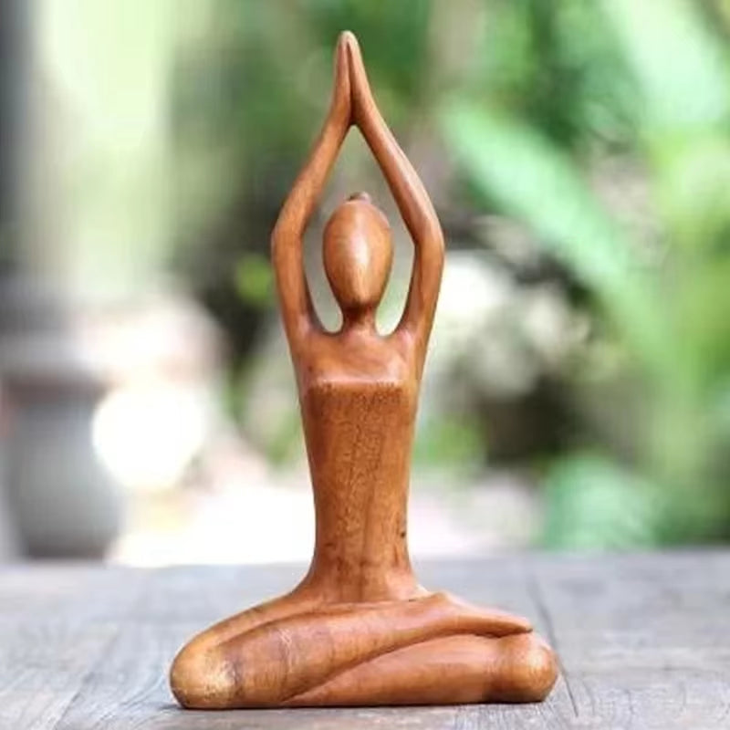 Yoga Girl Wood Carving Wooden Meditation Statue Handmade Wood Carving Yoga Pose Woodcarving Yoga Girl Polished Carving