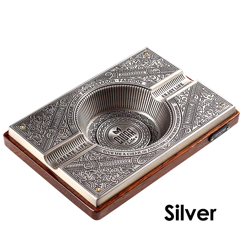 Retro Titanium Alloy Cigar Ashtray Home Wooden Metal Ash Tray Outdoor Luxury Hold 2 Cigars Cigarette Ashtrays Cigars Accessories