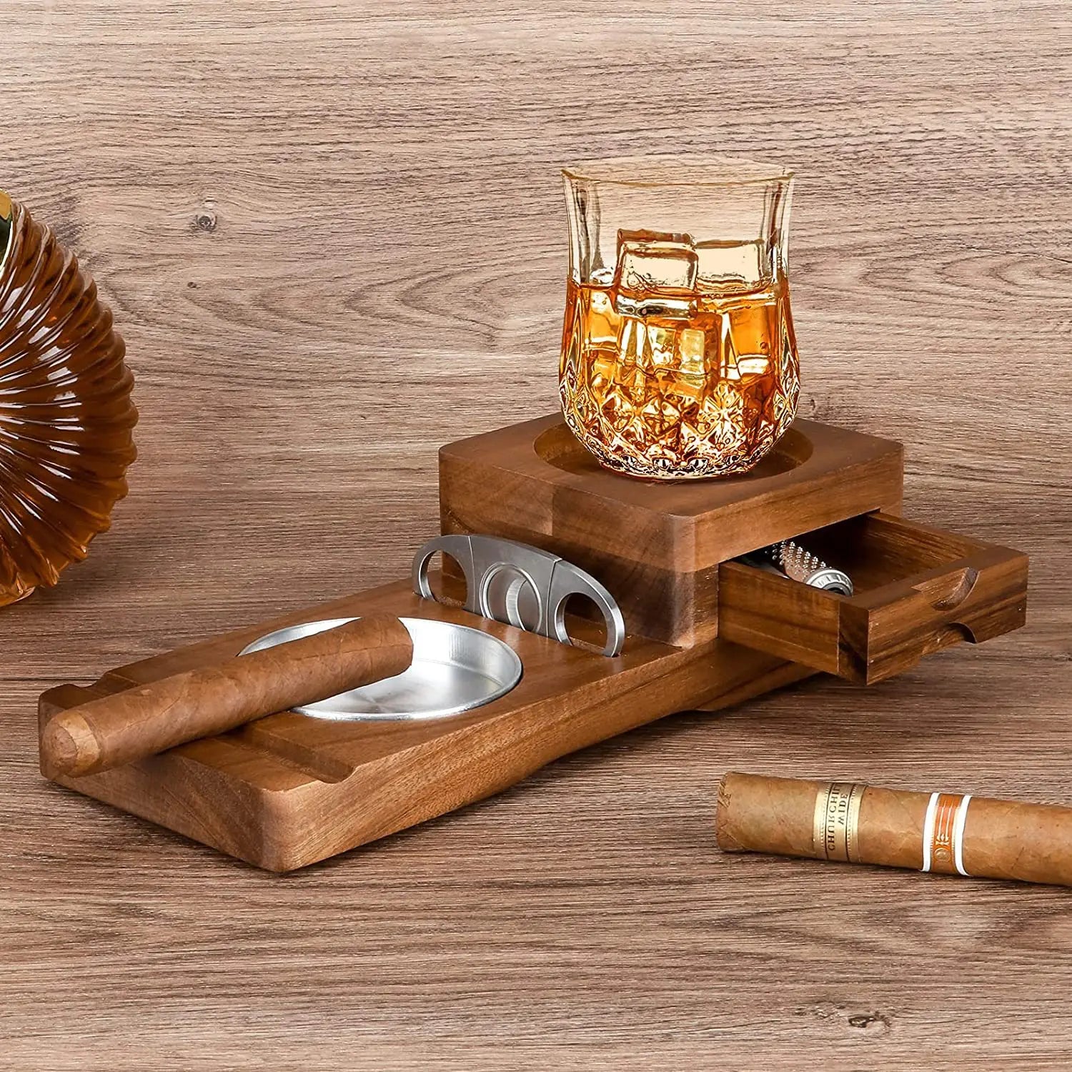 Wooden Cigar Ashtray Solid Wood Coaster Whiskey Glass Tray Cigar Holder Cigar Accessories