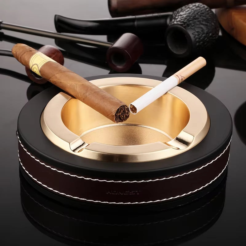 Ashtray Fashion Luxury Cigar Genuine Leather Metal Creative Fashion Boutique Large Ashtray Gifts Table Ashtray