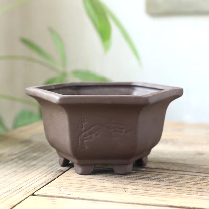 Black Pottery Earthen Burn Ceramic Crafts Flowerpot Plum Orchid Bamboo Chrysanthemum Succulent Plant Pot Breathable Vase Decor