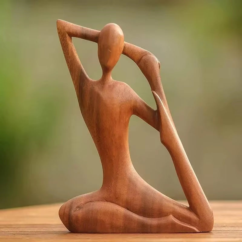 Yoga Girl Wood Carving Wooden Meditation Statue Handmade Wood Carving Yoga Pose Woodcarving Yoga Girl Polished Carving