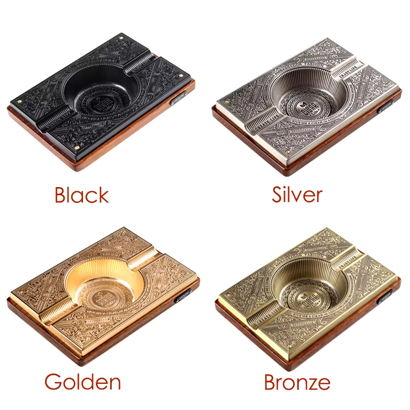 Retro Titanium Alloy Cigar Ashtray Home Wooden Metal Ash Tray Outdoor Luxury Hold 2 Cigars Cigarette Ashtrays Cigars Accessories